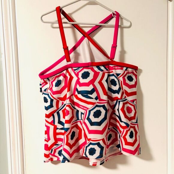 Lands’ End beach umbrella print tankini top red blue ink white size 22W - Picture 4 of 8